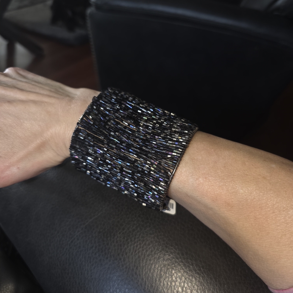 NWT Black Beaded Cuff Bracelet